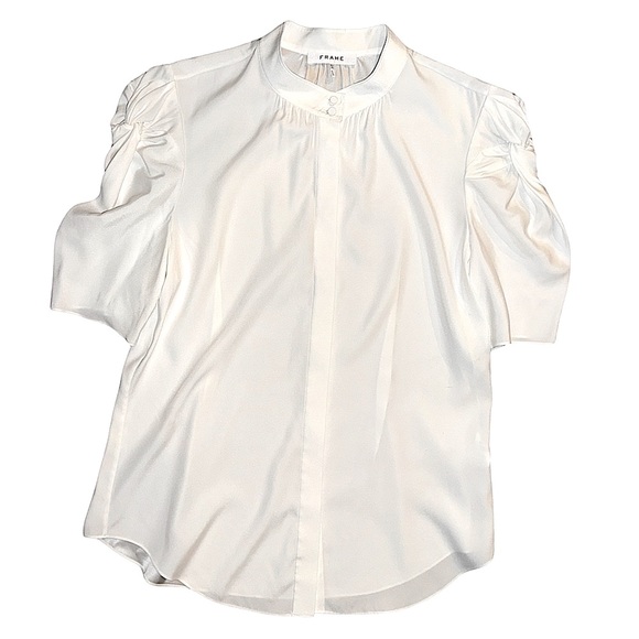 FRAME Gillian Puff Sleeve Silk Blouse - Picture 2 of 13
